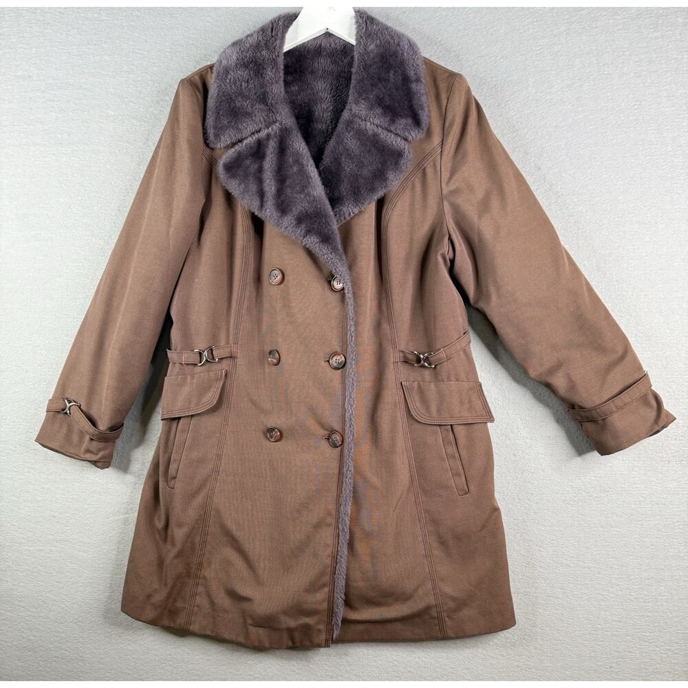 Vtg Bonders Faux Fur Lined Coat Sz L 12 Mauve Brown Purple‎ Feminine Retro